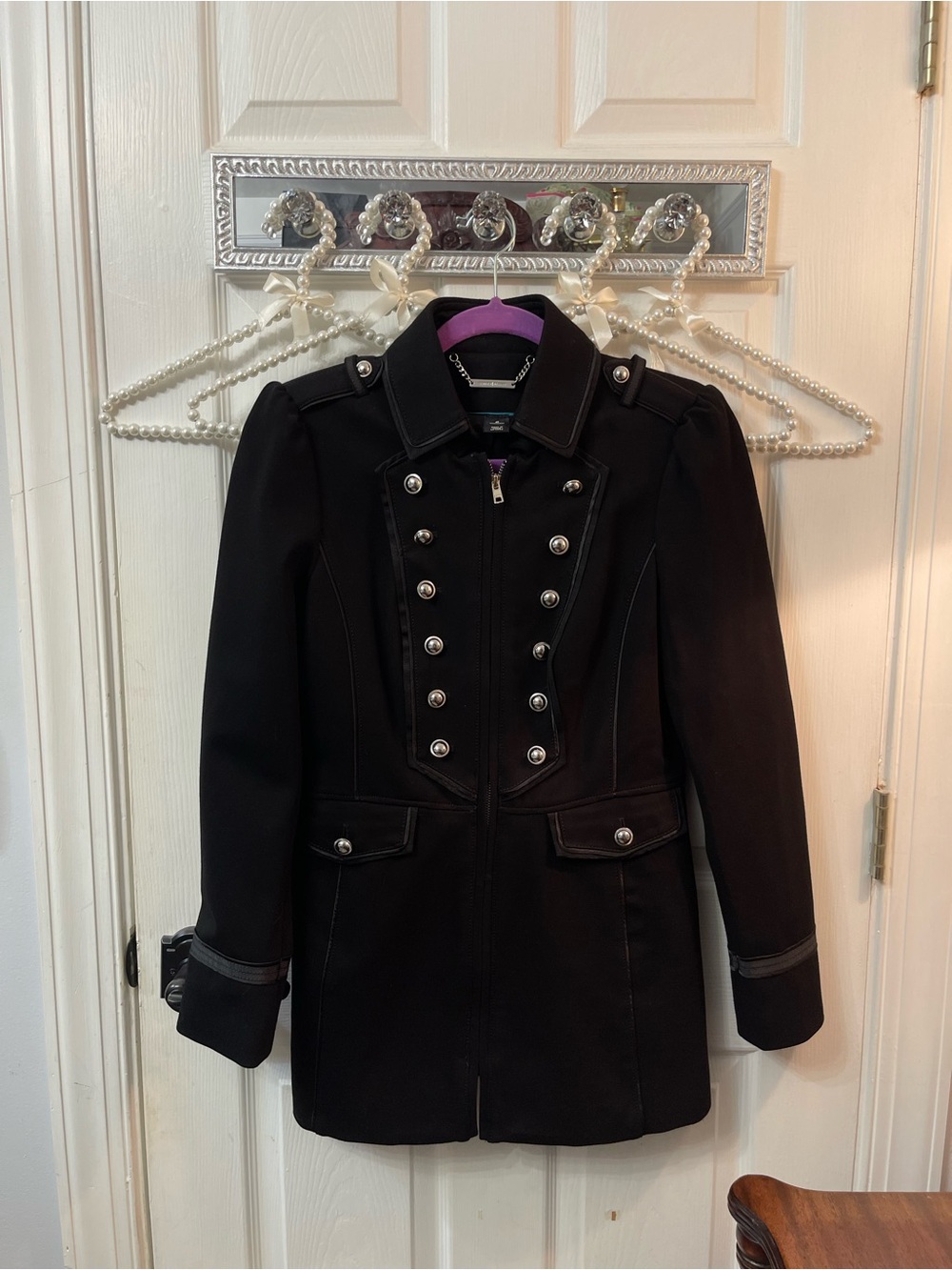 White House Black Market Black Women’s Coat with Silver Buttons